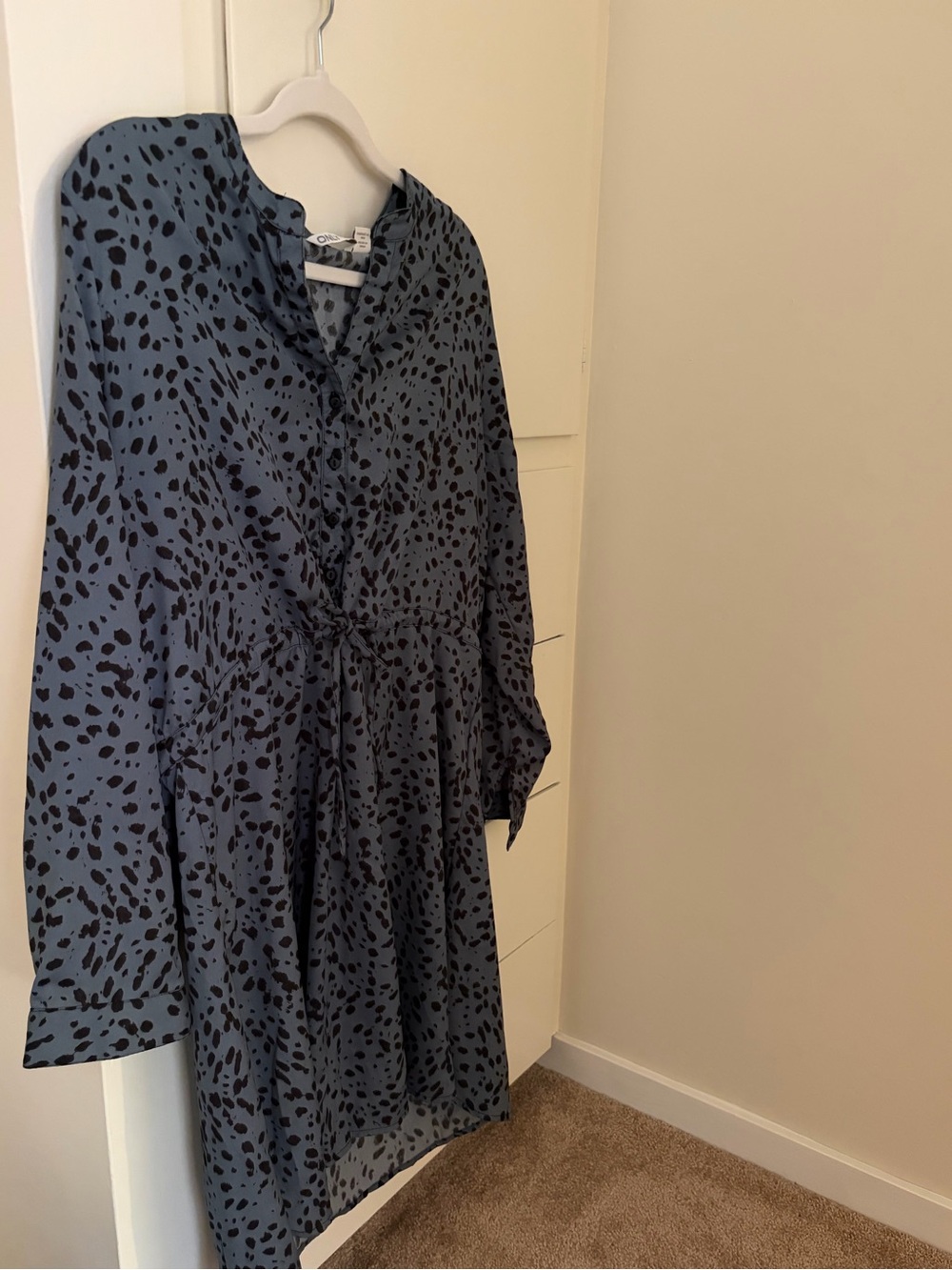 Blue Printed Long-Sleeve Tunic Dress